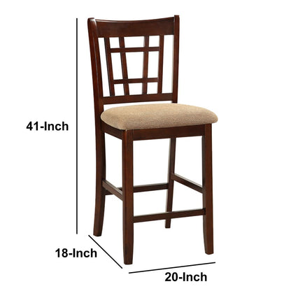 Wooden Counter Height Chair, Dark Brown & Cream, Set of 2 - View 5