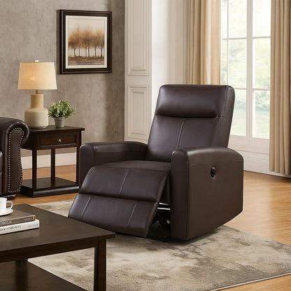 Leatherette Power Recliner with Tufted Back, Brown - View 7