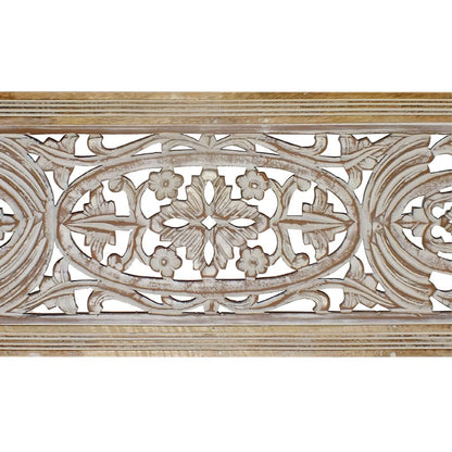 Rectangular Mango Wood Wall Panel Hand Crafted With Intricate Carving, White and Brown - View 5