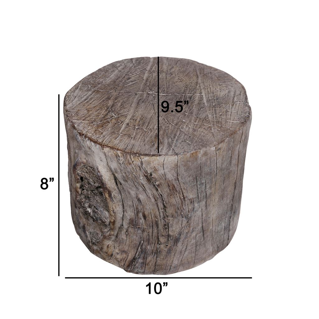 9 Inch Cement Stool Table, Tree Stump Design, Round Top, Classic Brown - View 5