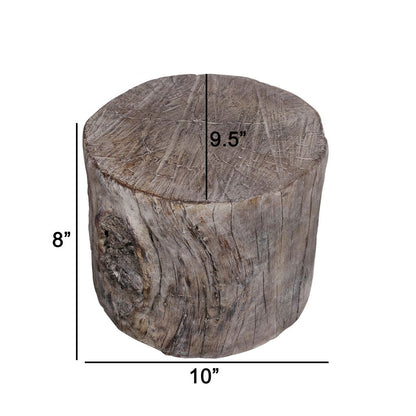 9 Inch Cement Stool Table, Tree Stump Design, Round Top, Classic Brown - View 5
