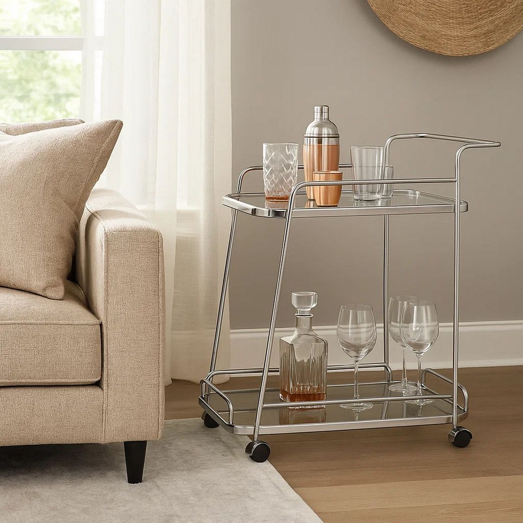 Clear Glass 2-Tier Serving Cart With Chrome Finish - View 7