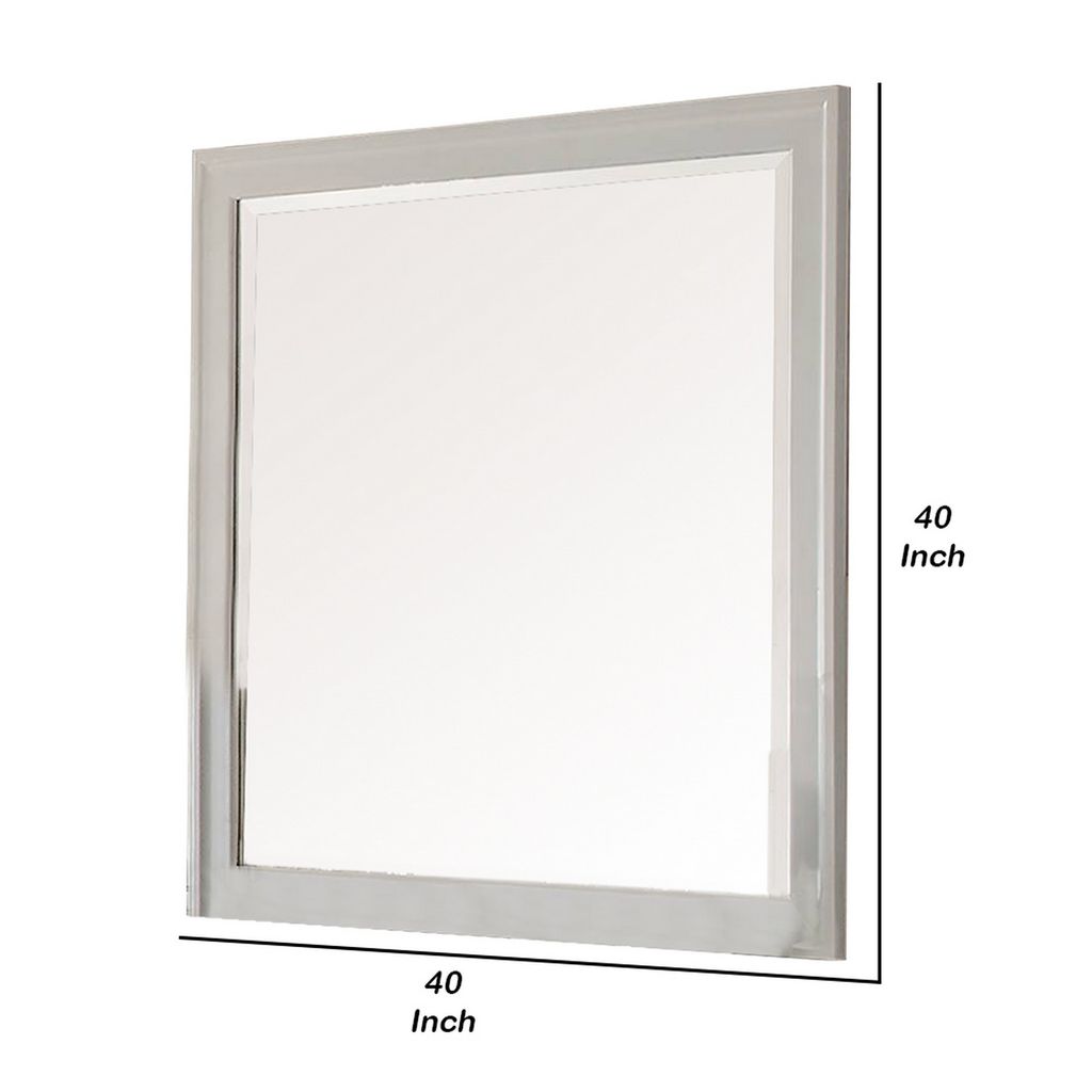 Modern Mirror with Rectangular Frame an Molded Details, White - View 6