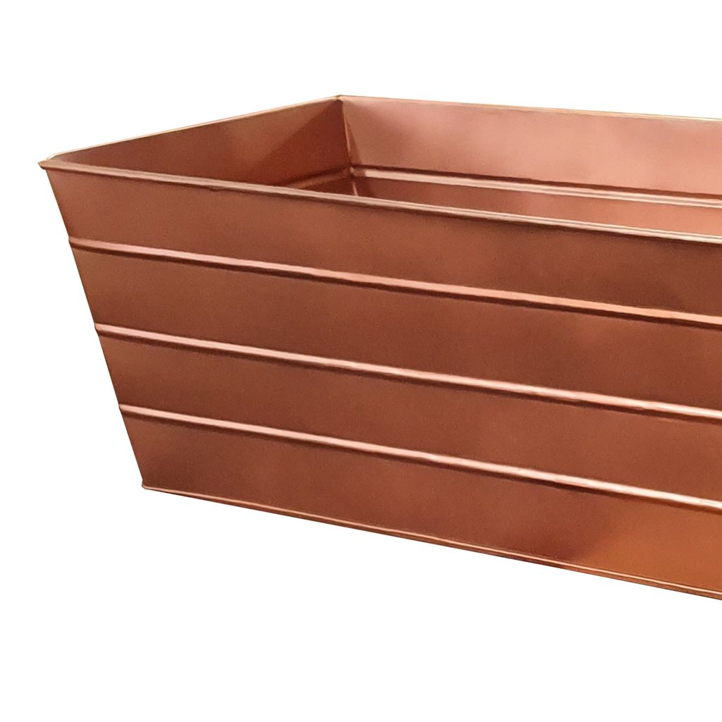 Rectangular Metal Flower Planter Box with Embossed Line Design, Large, Copper - View 3