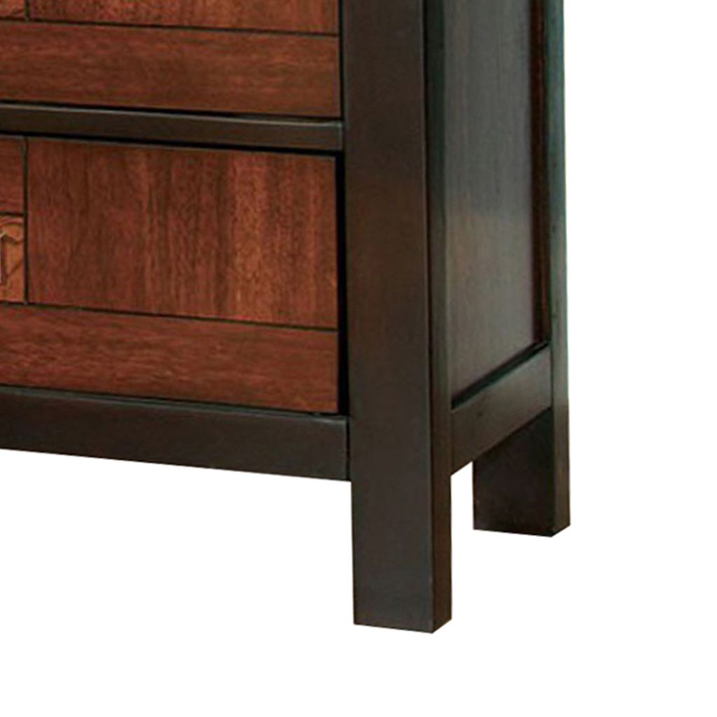 28 Inch Handcrafted Bedside Nightstand, 2 Drawers, Sleek Wood Pattern, Square Knobs, Walnut Brown - View 5