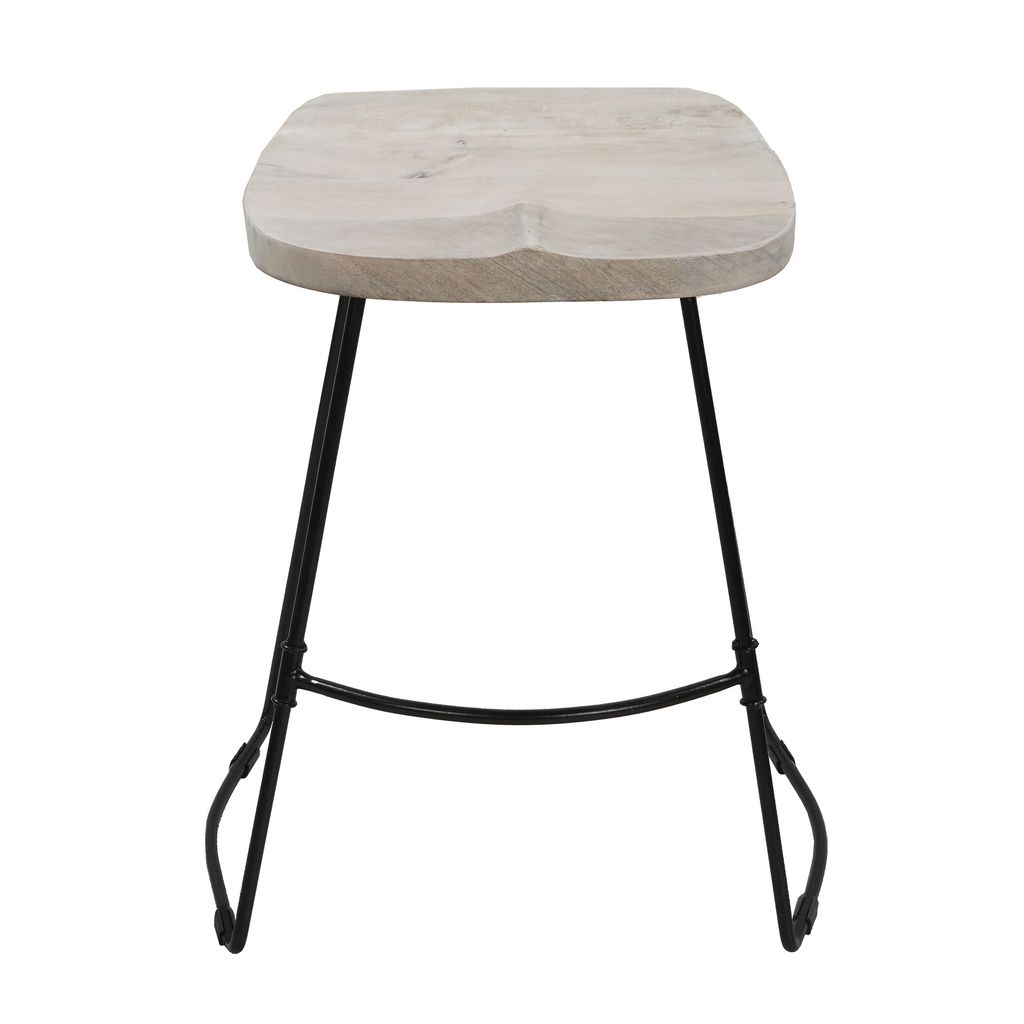Tiva 24 Inch Handcrafted Backless Counter Height Stool, Whitewashed Mango Wood Saddle Seat, Black Me - View 3