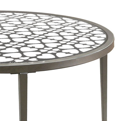 Round Glass Top Coffee Table with X Support Metal Base, Silver - View 4