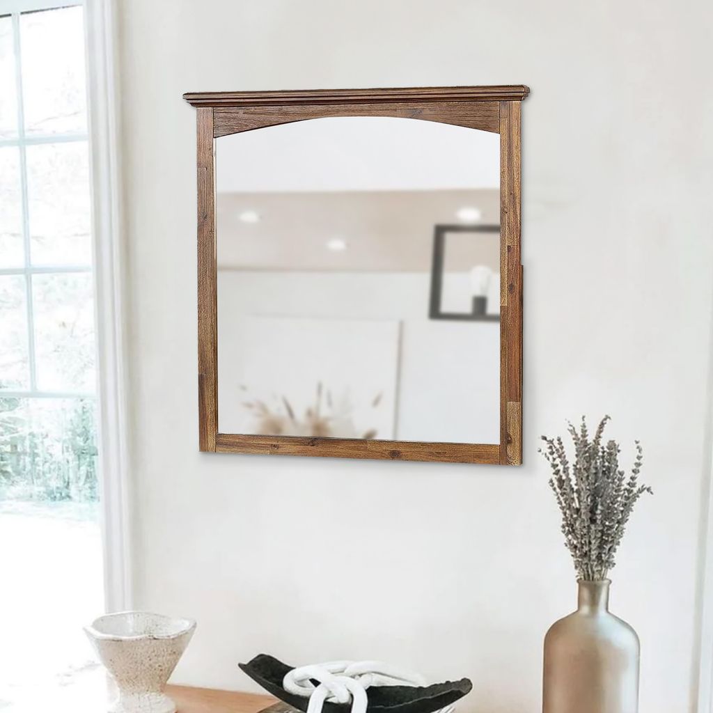 37 Inch Transitional Style Wooden Frame Mirror, Dark Oak - View 7