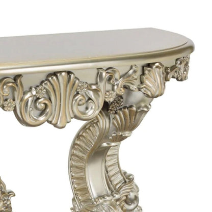 Esen 67 Inch Crescent Sofa Table Sideboard Console, Carvings, Antique Gold - View 2