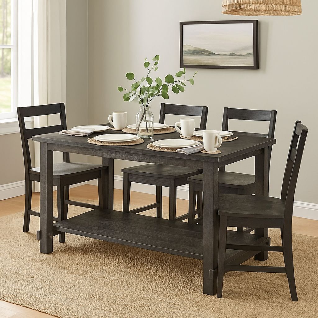 Counter Height Wooden Dining Table with Open Bottom Shelf, Gray - View 7