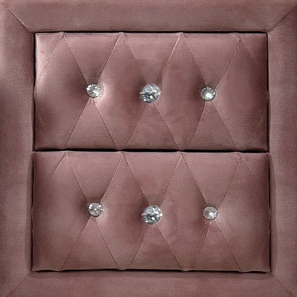 Rex 17 Inch Modern Upholstered Nightstand, 2 Drawer, Crystal Handles, Pink - View 2