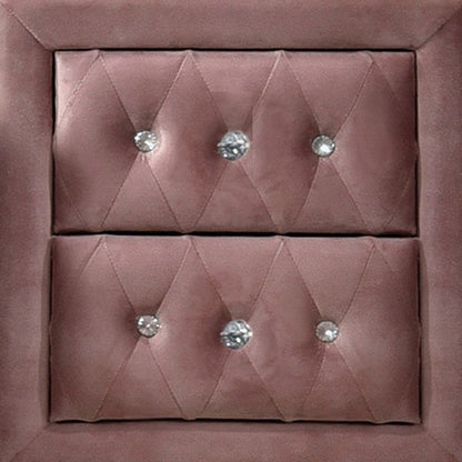 Rex 17 Inch Modern Upholstered Nightstand, 2 Drawer, Crystal Handles, Pink - View 2