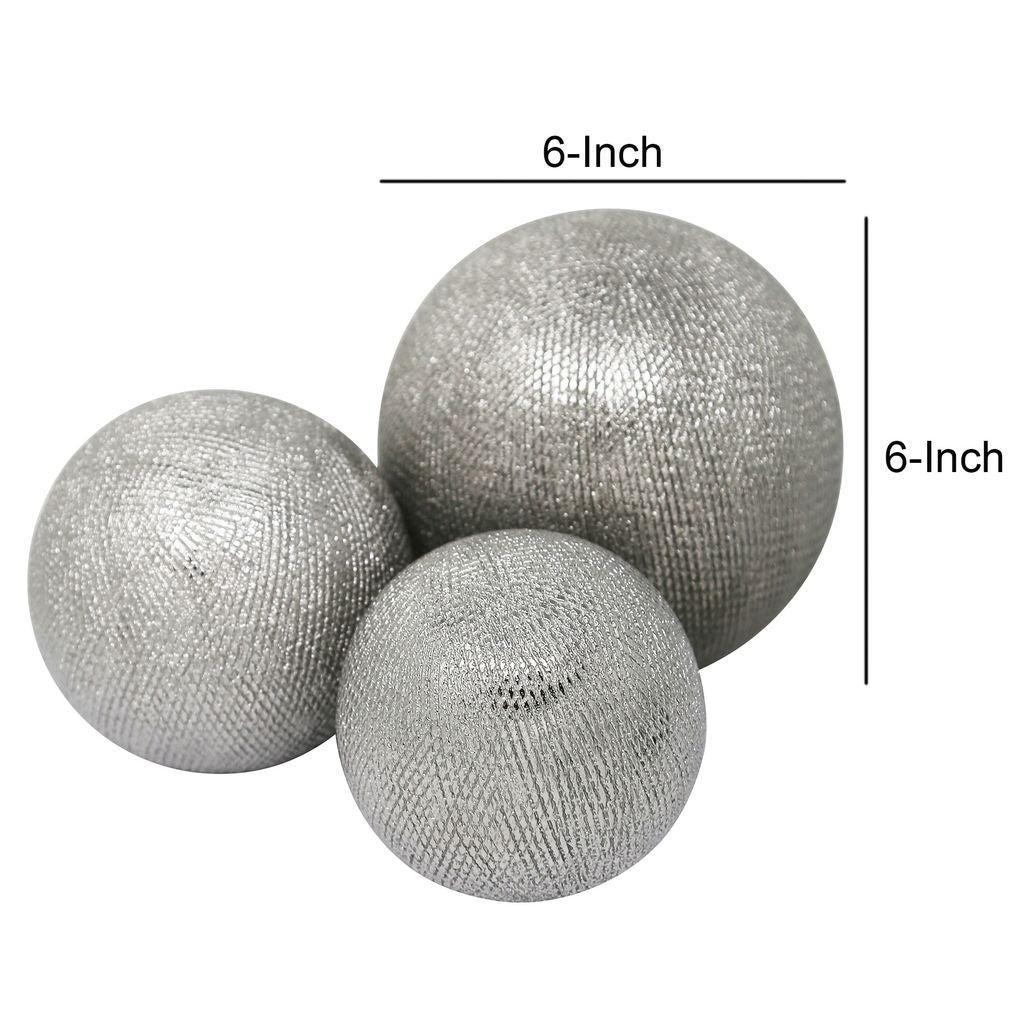 Decorative Ceramic Orbs with Textured Design, Silver, Set of Three - View 6