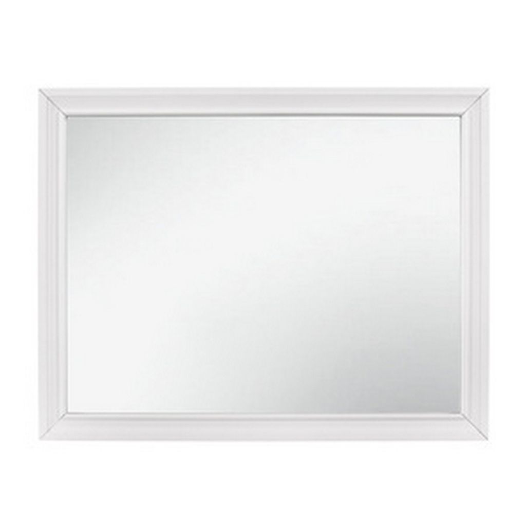 Ani 37 Inch Modern Rectangular Accent Mirror, Faux Wood Veneer Frame, White