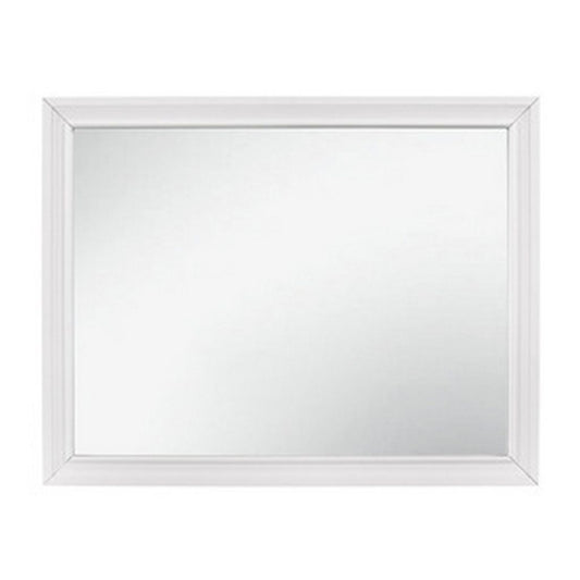Ani 37 Inch Modern Rectangular Accent Mirror, Faux Wood Veneer Frame, White