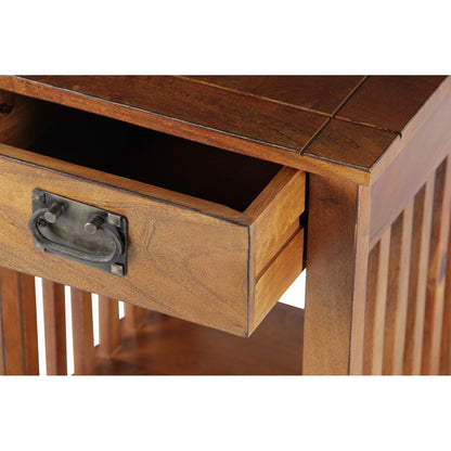Spacious Mango Wood Telephone Stand with Slatted Side Panels, Brown - View 6