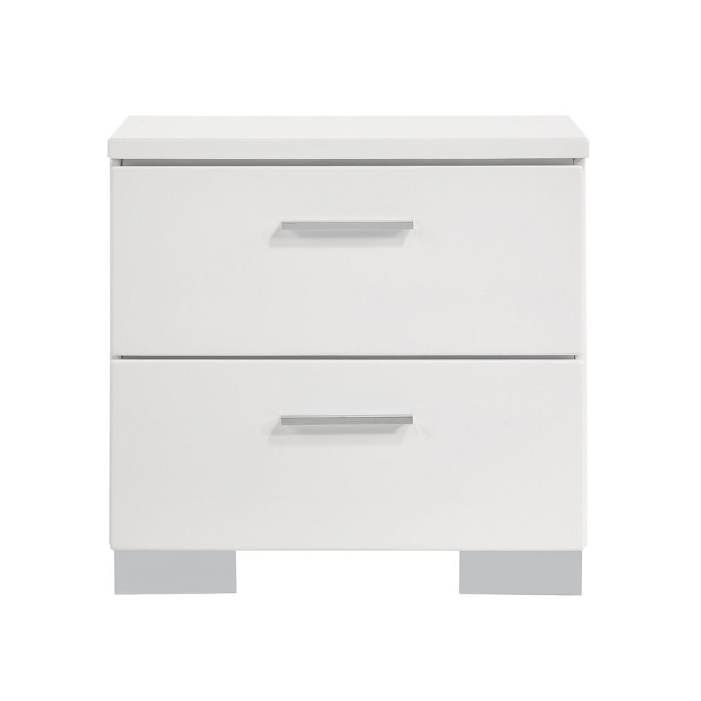 Wooden Nightstand with 2 Drawers and Chrome Metal Legs, White - View 2