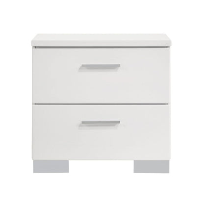 Wooden Nightstand with 2 Drawers and Chrome Metal Legs, White - View 2