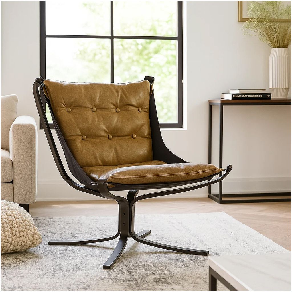Faux Leather Upholstered Metal Frame Accent Chair with Star Base,Brown - View 7