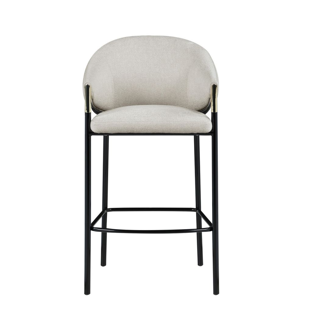 Fil 30 Inch Sloped Arm Barstools, Set of 2, Padded Curved Back, Beige Linen - View 2