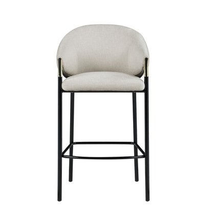 Fil 30 Inch Sloped Arm Barstools, Set of 2, Padded Curved Back, Beige Linen - View 2