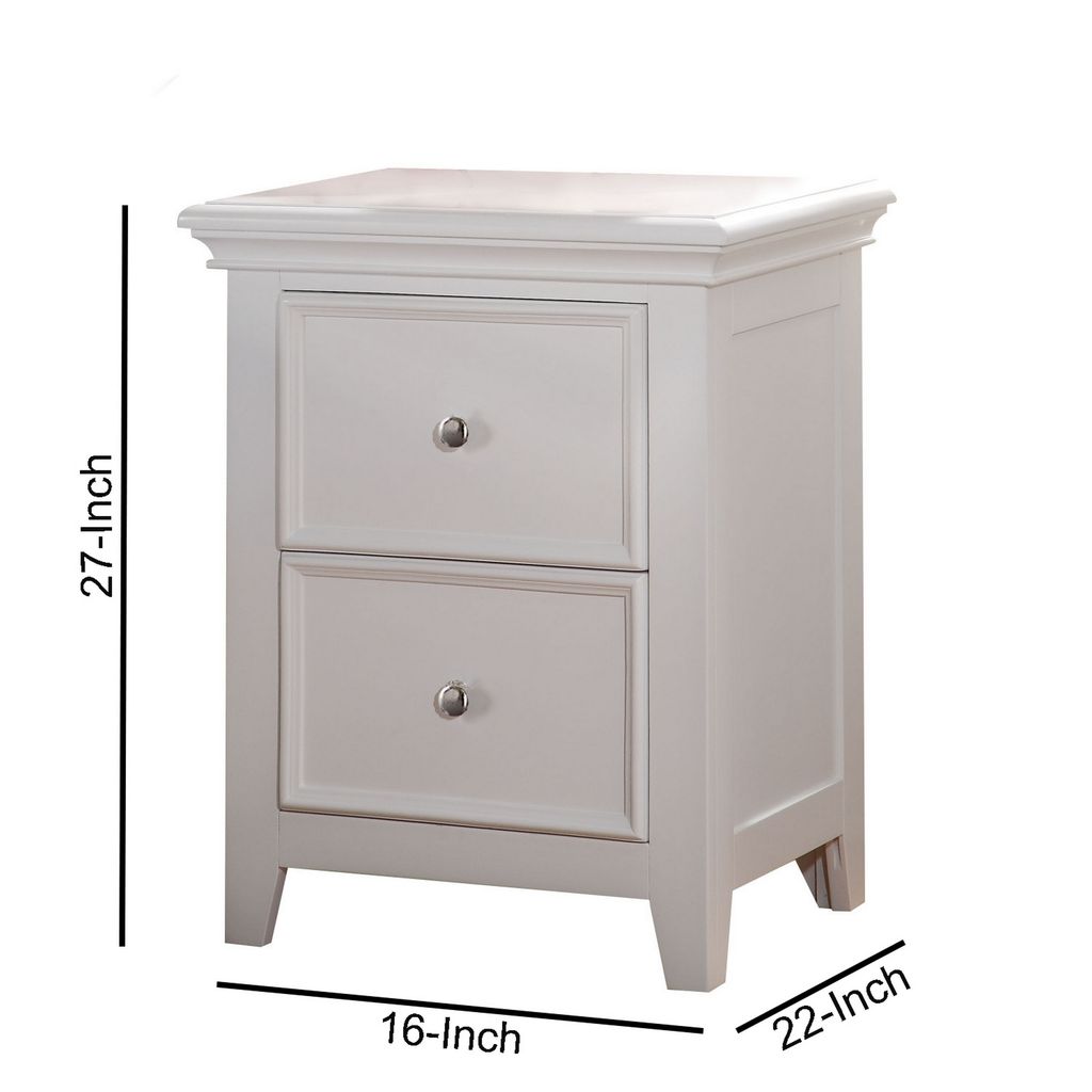 Contemporary Style Wood and Metal Nightstand with 2 Drawers, White - View 6