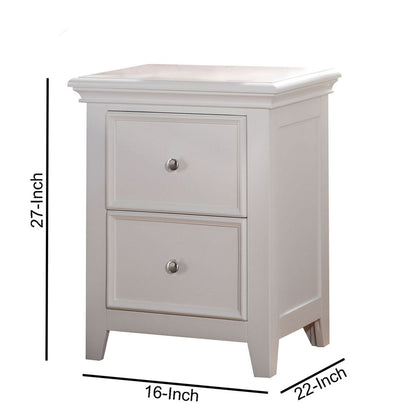 Contemporary Style Wood and Metal Nightstand with 2 Drawers, White - View 6