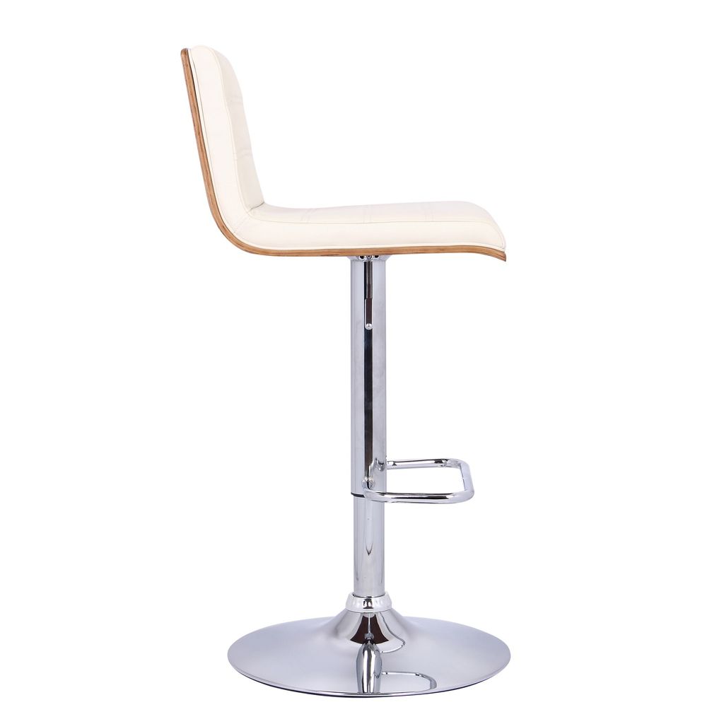 Wooden Support Faux Leather Barstool with Pedestal Base, Cream and Chrome - View 7