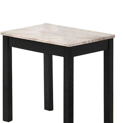 3 Piece Coffee Table and End Table with Faux Marble Top, Black and White - View 4