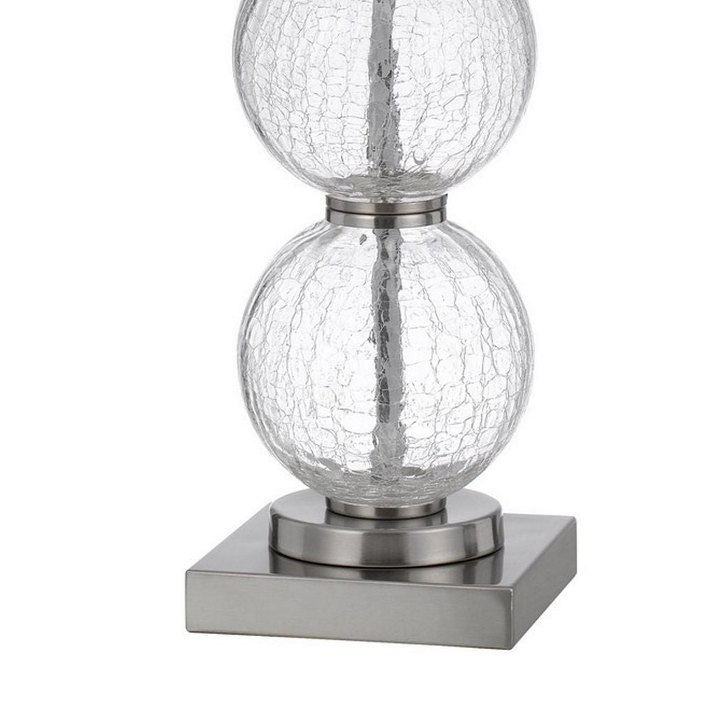 29 Inch Accent Table Lamp Set of 2, Stacked Crackle Glass balls, Silver - View 4