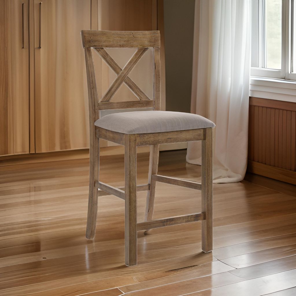 Fabric Upholstered Wooden Counter Height Chair,Set of 2,Brown and Gray - View 7