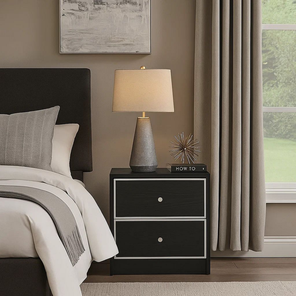 Accent Table with 2 Storage Drawers and Intricate Trimming, Black - View 7