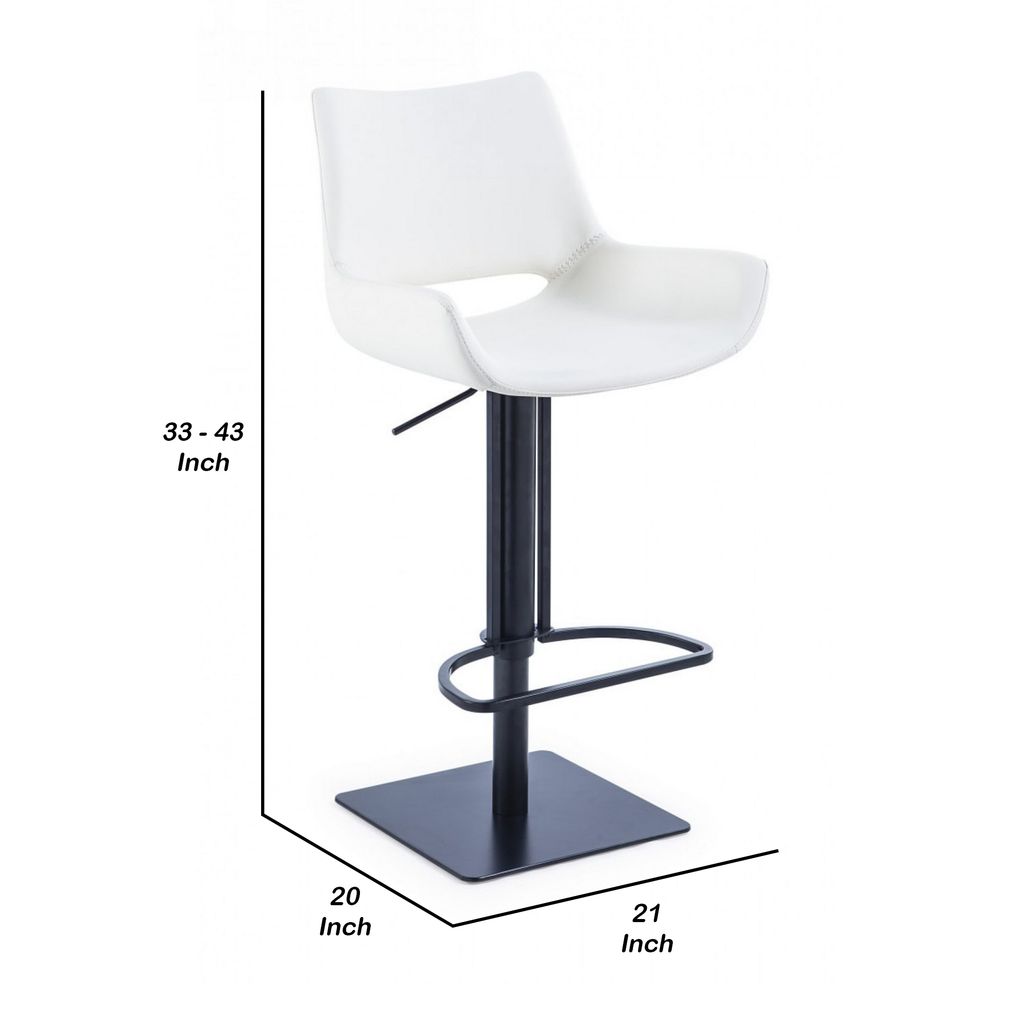 Swivel Faux Leather Bar Stool with Countered Seat, White and Black - View 6