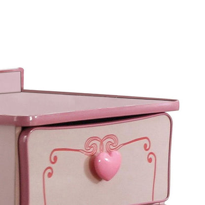 2 Drawer Wooden Nightstand with Heart Knob Pulls, Pink - View 2