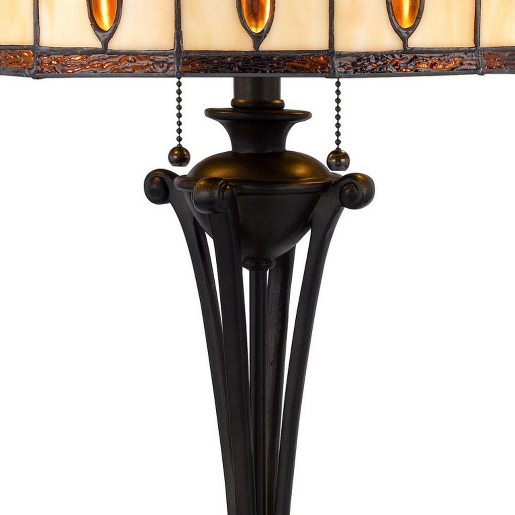 Xia 26 Inch Tiffany Style Vintage Table Lamp, Glass Shade, Antique Bronze - View 3
