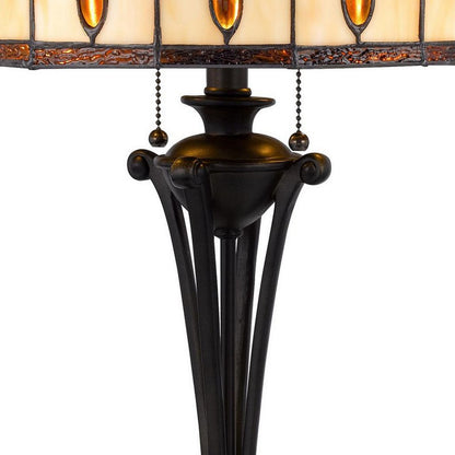 Xia 26 Inch Tiffany Style Vintage Table Lamp, Glass Shade, Antique Bronze - View 3