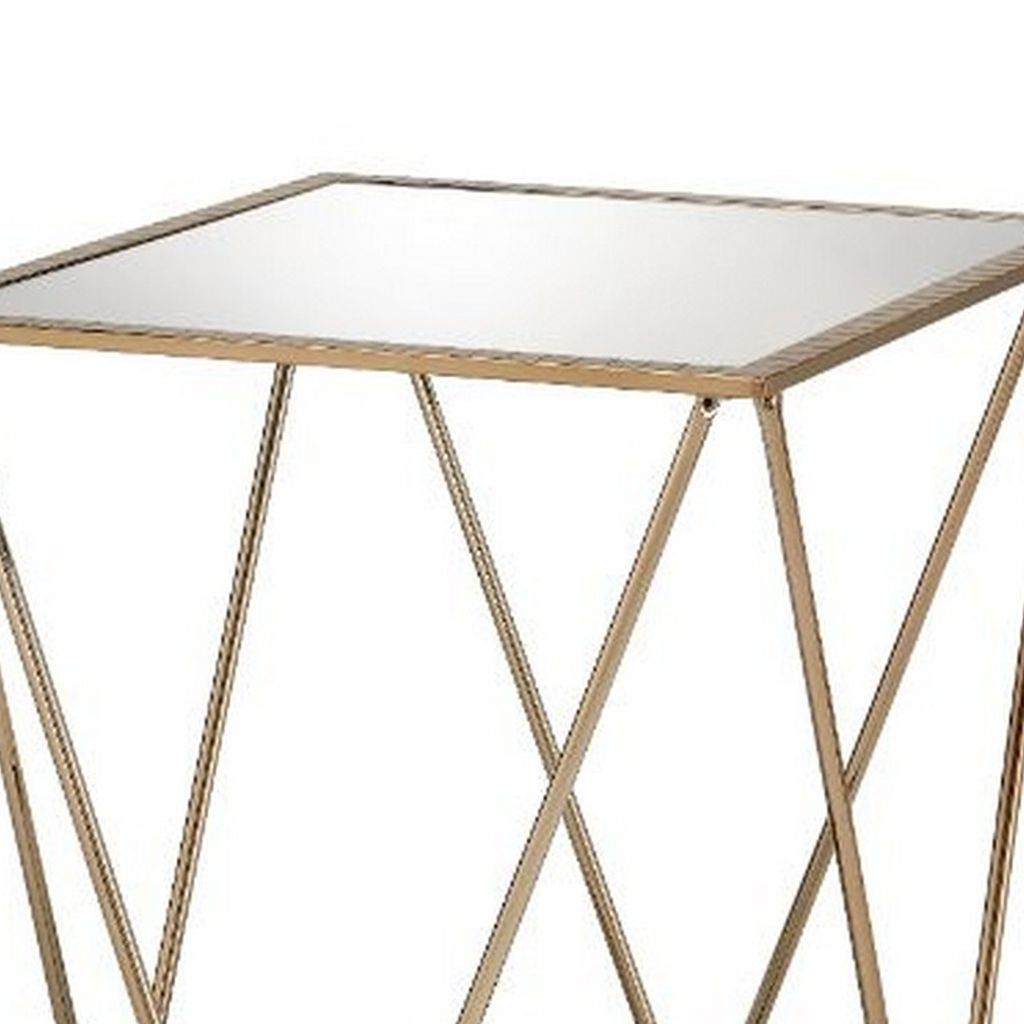End Table with Mirror Top and Open Geometric Base, Champagne Gold - View 4