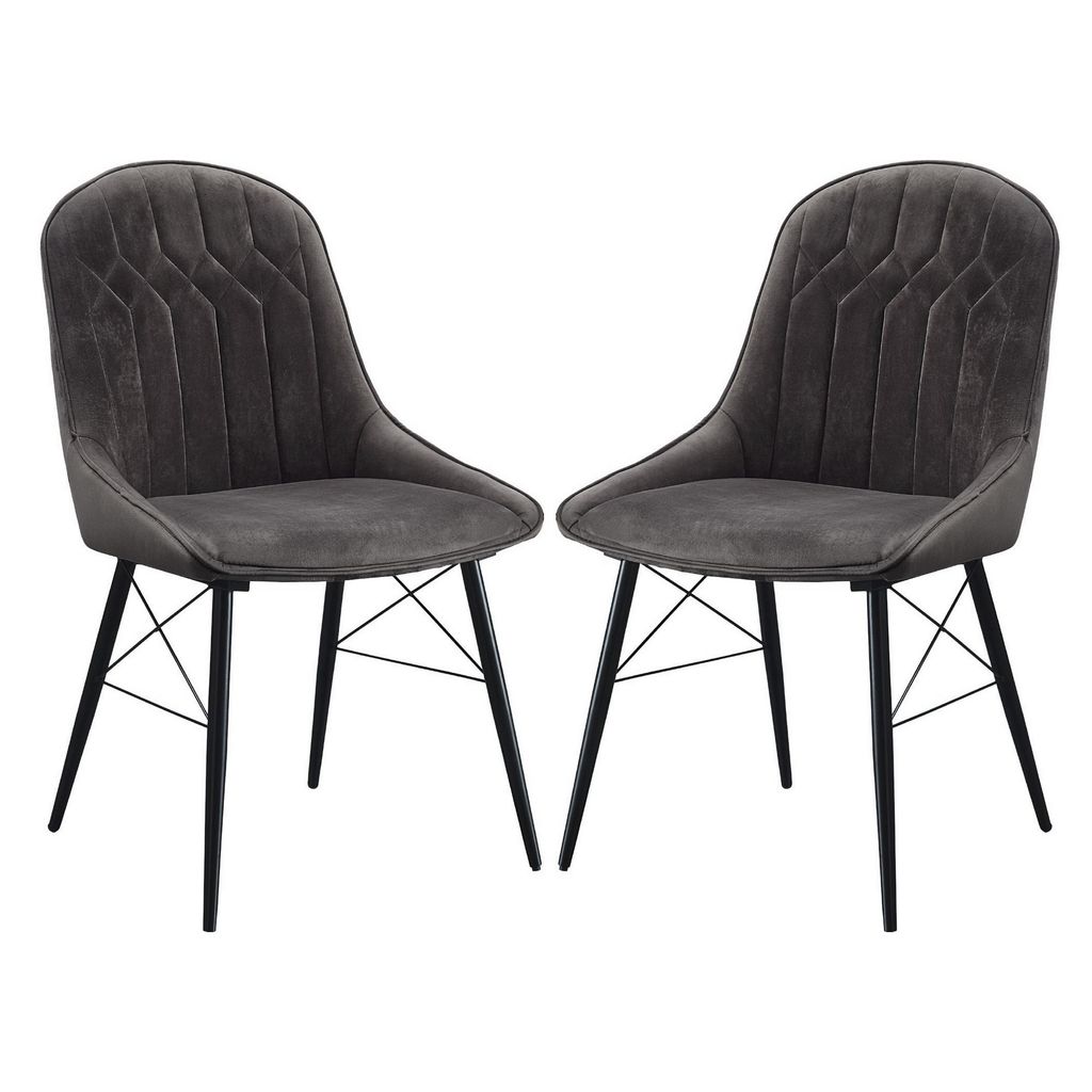 Fabric Upholstered Side Chair, Set of 2, Gray and Black