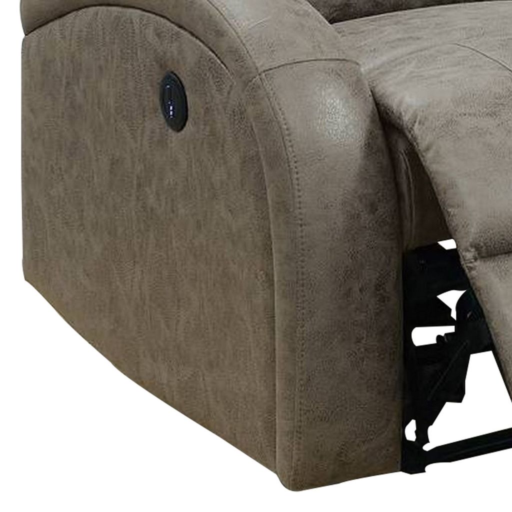 40 Inch Vegan Faux Leather Power Recliner with USB Port, Stone Gray - View 2