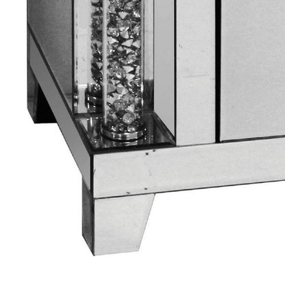 Noe 26 Inch 3 Drawer Accent Table Nightstand, Mirrored, Faux Diamond Inlay, Silver - View 3
