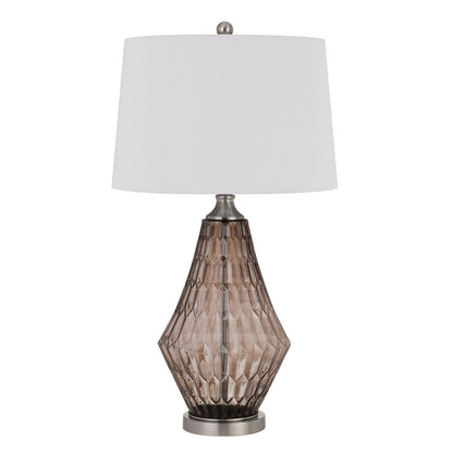 31 Inch Glass Table Lamp with Dimmer, Geometric Base, Brown