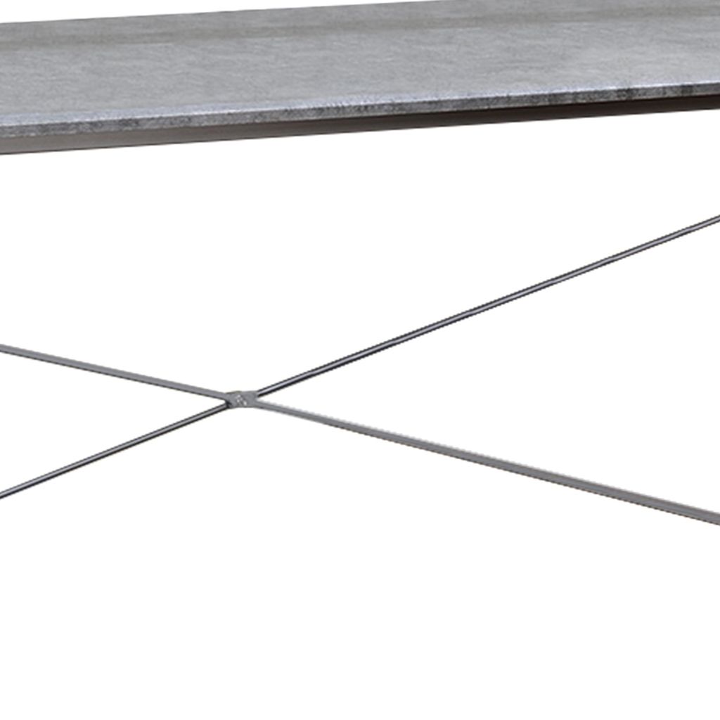 Sled Base Rectangular Table with X shape Back and Wood Top,Gray and Silver - View 2