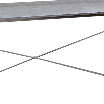 Sled Base Rectangular Table with X shape Back and Wood Top,Gray and Silver - View 2