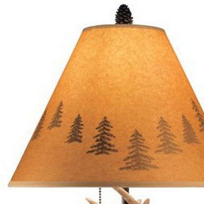 Resin Body Table Lamp with Antler and Pinecone Design, Set of 2, Brown - View 3