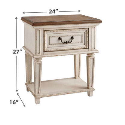 1 Drawer Wooden Frame Nightstand with Tapered Legs, Brown and Antique White - View 6