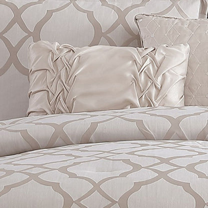 10 Piece King Size Fabric Comforter Set with Quatrefoil Prints, White - View 2