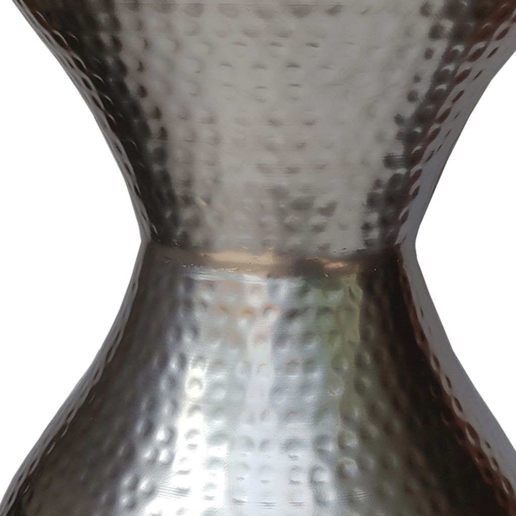 Industrial Style Hammered Texture Iron Stool with Hourglass Shaped Body, Silver - View 3