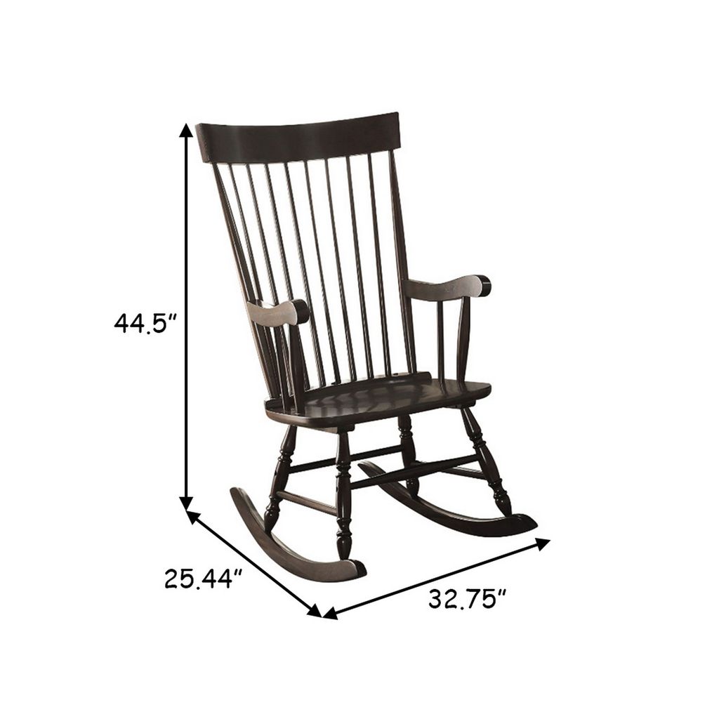 Traditional Style Wooden Rocking Chair with Contoured Seat, Black - View 6