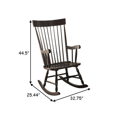 Traditional Style Wooden Rocking Chair with Contoured Seat, Black - View 6