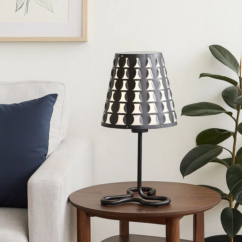 Plastic Shade Metal Table Lamp with Open Clover Base, Black - View 7